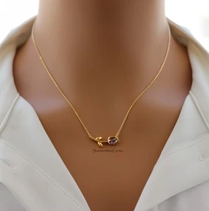 18K Gold Plated February Amethyst Birthstone Tulip Pendant Necklace - Picture 1 of 3