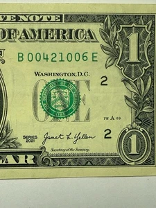 Four Of A Kind 0s One Dollar Bill Fancy Serial Number Crisp $1 Note B00421006E - Picture 1 of 10