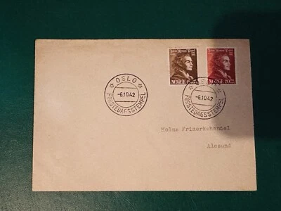 NORWAY 1942 WW2 WWII COVER WESSEL FDC STAMPS OSLO POSTMARK - Image 1 of 2