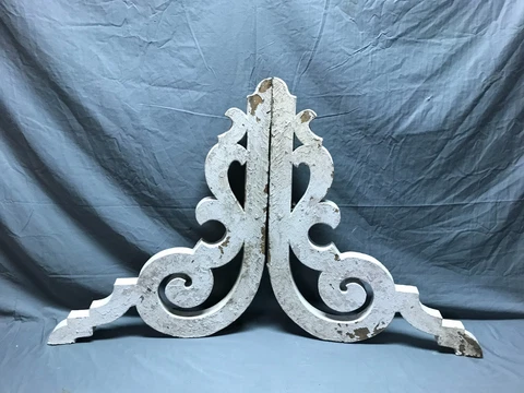 Antique Pair  Wood Porch Brackets 20x24 Shabby White VTG Chic Corbel 1122-23B Cover