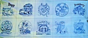 Home Sweet Home Picture Book Patches Blue Work Cotton Fabric Panel 18" X 44"  - Picture 1 of 4