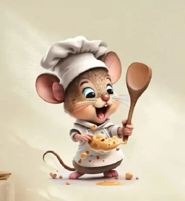 Adesivo de Parede 3D 5,91" x 4,72" Adorável COOKIE CHEF MOUSE - Decalque Mural - NOVO - Imagem 1 de 3