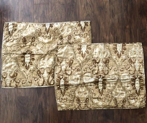 Pottery Barn Florentine Trellis Quilted Standard Shams Praline Gold Silk 2pc - Picture 1 of 7