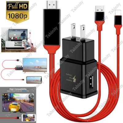1080 HDMI Mirroring AV Cable Phone to TV HDTV Adapter For iPhone 13 12 11 XR 8 7 - Image 1 of 4