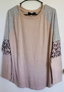 Harhay Fashion Tunic Top Womens Size XL Long Sleeve Lightweight Animal Print Tan - Picture 1 of 7
