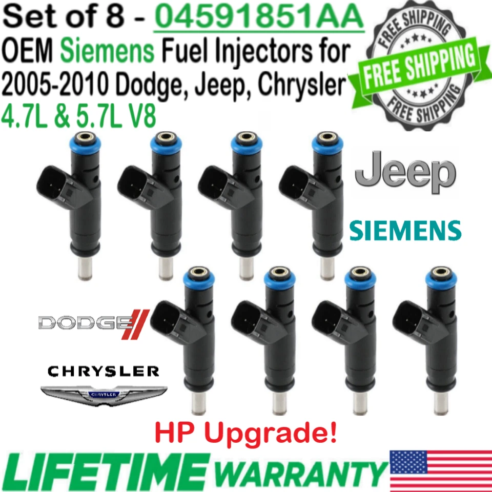 Genuine x8 Siemens HP Upgrade Fuel Injectors For 2006-2008 Dodge Charger 5.7L V8 - Imagem 1 de 4