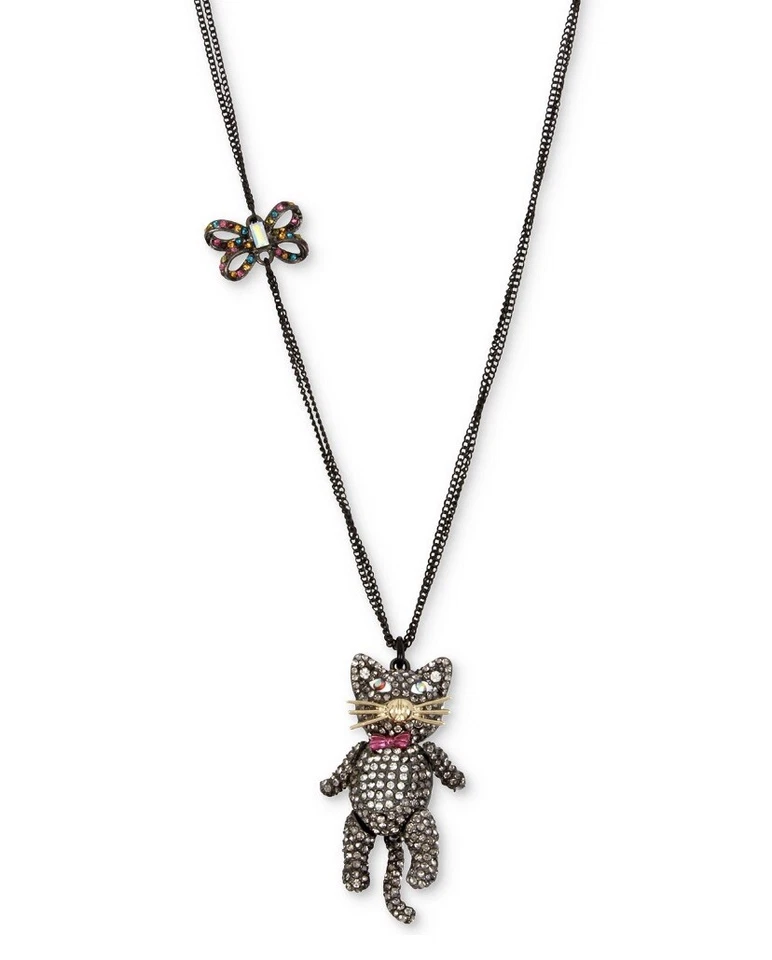 Betsey Johnson All Hollows Stones Cat Necklace Jb122