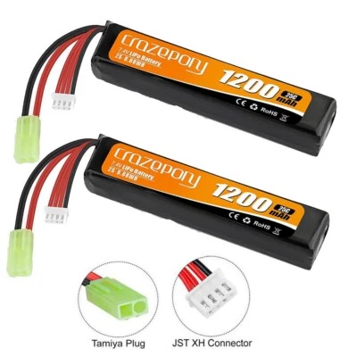 2x Batería Airsoft LiPo 7.4V 1200mAh con Mini Conector Tamiya para Rifle Airsoft Foto 1 de 4