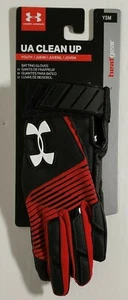 NWT Under Armour Boys UA Clean Up Youth Batting Gloves Red / Black (Choose Sz) - Picture 1 of 4
