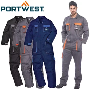 Portwest Texo Contrast Coverall Work Overall Knee Pad Pockets Safety Boiler Suit - Picture 1 of 12