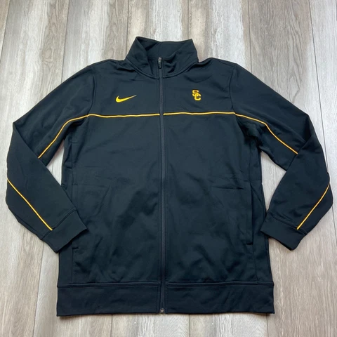 Nike USC Trojans Jacket Mens Large Black Yellow Full Zip Dri-Fit On Field Men Cover