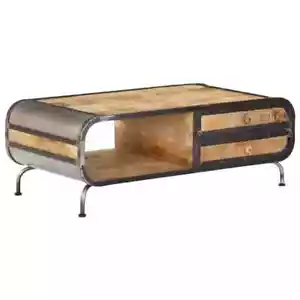 Solid Mango Wood Timber Coffee Table Industrial Rustic Storage Side Drawers - Picture 1 of 12
