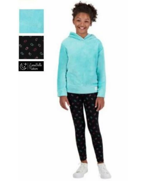 Conjunto de 2 peças de top e legging de pelúcia juvenil Calvin Klein para meninas (AQUA BLACK S 7/8) novo com etiquetas - Imagem 1 de 4