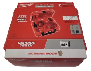 49-56-9280 Milwaukee 7 Pc Big Hawg Carbide Tip Hole Saw Kit Big Hawg f/ Wood - Picture 1 of 9