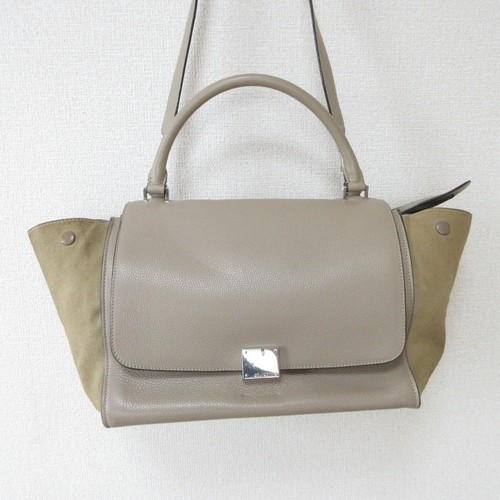 Borsa a tracolla usata Celine Trapeze 2 vie borsetta beige donna marca Luxs abbigliamento