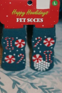 NEW, ADORABLE HAPPY HOLIDAYS DOGGIE CHRISTMAS CANDIES SOCKS, SZ LG - Picture 1 of 6