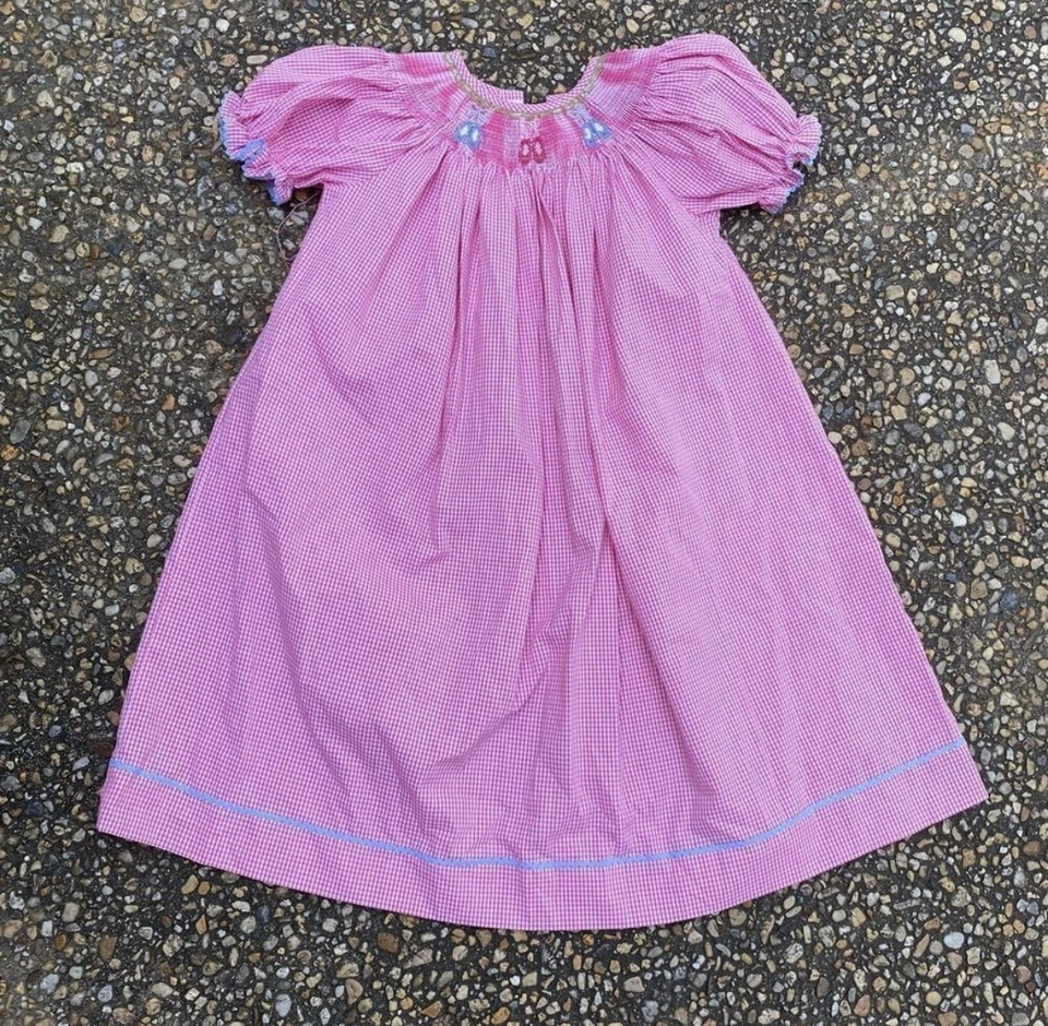 Girls Smocked Ballet Ballerina Themed Pink Gingham Checked Dress 5 - Image 1 of 4