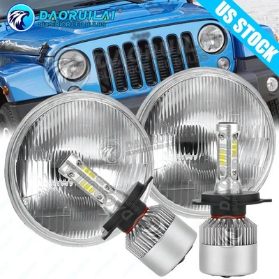 Carcasas de faros redondos de 7" con bombillas LED H4 para Jeep Wrangler YJ TJ 1987-2006 Foto 1 de 4