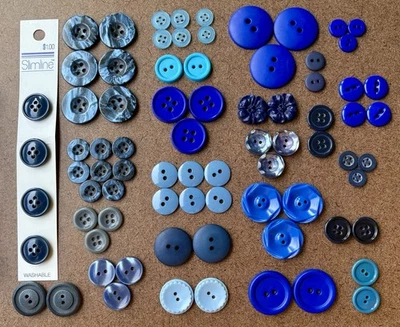 Blue Flat Round Button Sets - Plastic, Glass, Wood - Vintage & Modern | Slimline - Image 1 of 3
