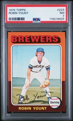 Robin Yount Rookie 1975 Topps #223 casi como nuevo PSA 7 (¡se ve mejor!) Foto 1 de 2