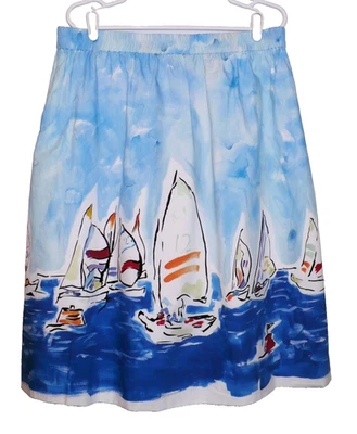 J. Falda de Algodón Velero Náutico Regata Plisados Línea A Crew Midi Talla L Foto 1 de 4