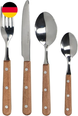 MIKASA 16-Teiliges Besteckset, Edelstahlbesteck Mit Holzgriffen, Poliertes Silbe - Bild 1 von 4