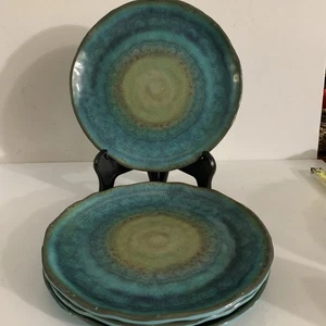 4  Pier 1 Imports Melamine 9” Salad Plates Aqua Teal Crackle Design Pre-owned - Picture 1 of 7