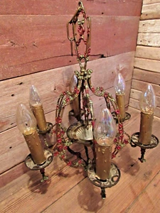 Vintage Art Deco 6 Arm Cast Iron Metal Hanging Chandelier Light - Needs Restored - Picture 1 of 16