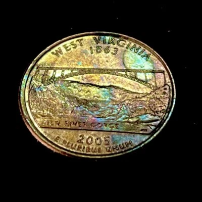 2005 D West Virginia State Quarter - MONSTER RAINBOW 🌈 TONED! (Lot #119) - Image 1 of 3