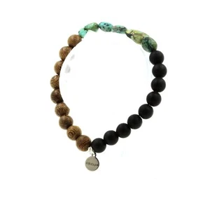 Steine Und Minéraux. Armband Türkis African Ounce aus Afrika + Perlen Schwarz - Bild 1 von 6