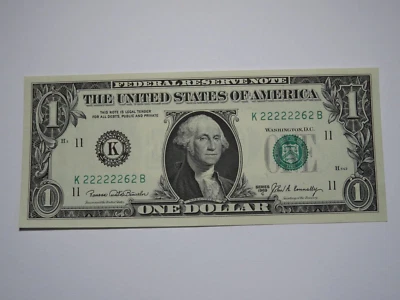 $1 1969 Near Solid Serial Number Federal Reserve Bank Note Bill #22222262 UNC+++ - Image 1 of 2