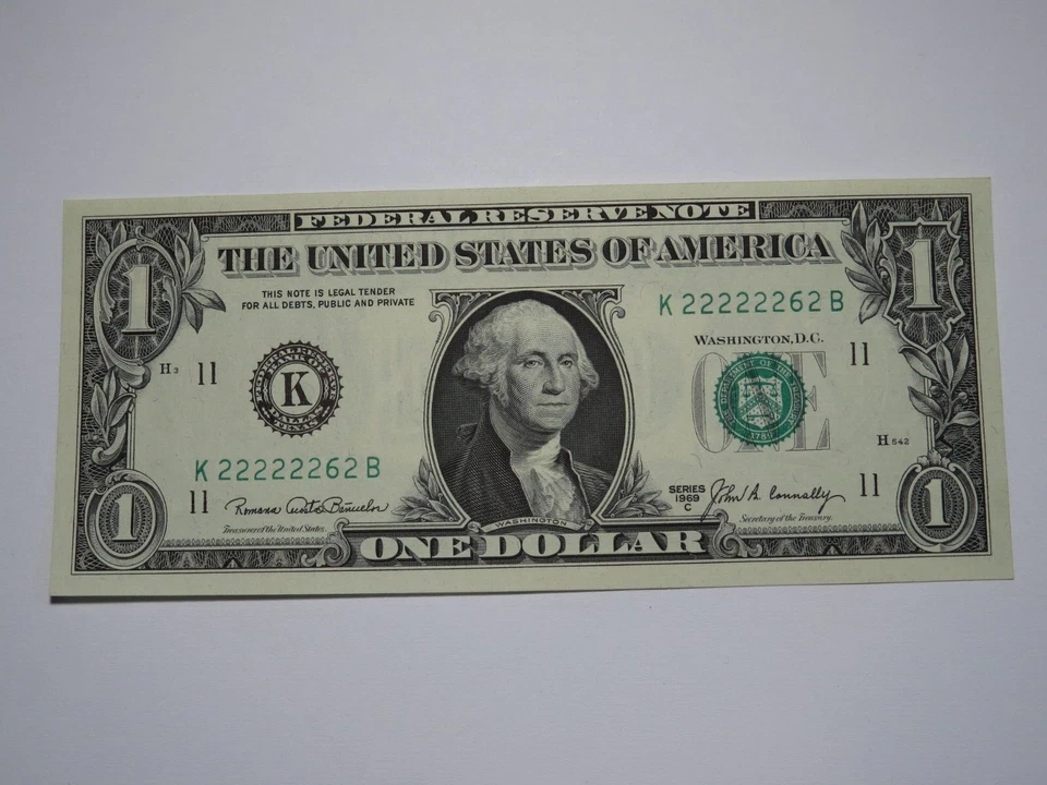 $1 1969 Near Solid Serial Number Federal Reserve Bank Note Bill #22222262 UNC+++ - Image 1 of 2