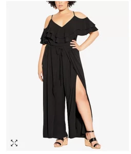 City Chic Ladies Split Front Cold Shoulder Jumpsuit size XS /14 Colour Black - Picture 1 of 6