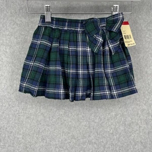 OshKosh Toddle Girls Pleated Plaid Bow Skirt Skort Size 2T Blue Green Tartan NEW - Picture 1 of 8