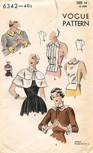 1950er VOGUE Zubehör Umhang, Weste, Kragen Muster 6342 Größe 14 UNBENUTZT - Bild 1 von 2