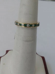 14KT Yellow Gold Diamond Emerald Eternity Wedding Band Ring Size 5 1/4 - Picture 1 of 10