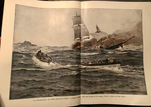 Kunstdruck XXL farbig Unterssebootkrieg Vernichtung feindliches Segelschiff 1 WK - Bild 1 von 1