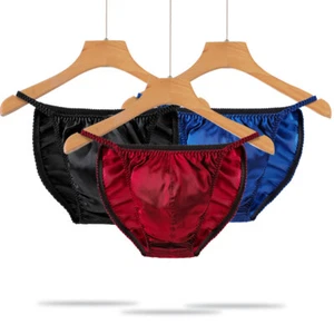 Silk Satin Panties Male Gay Pouch Tanga Briefs Thong Bikini Underwear Summer - Picture 1 of 15