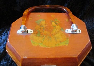 Vintage 1970's Decoupaged Wood Handbag/Box Purse w/Felt Lining & Lucite Handle - Image 1 of 4
