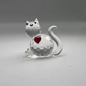 Clear Crystal Faceted Red Heart Small Cat Animal Figurine - Picture 1 of 12