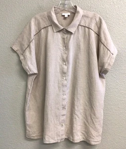 J.Jill Love Linen Short Sleeve Blouse Top Shirt Tan Khaki Women’s Size XL - Picture 1 of 9
