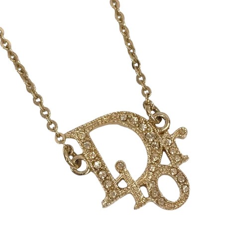 Collana Christian Dior TROTTER logo strass catena regolabile oro USATA