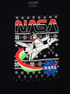 NASA Navidad Camiseta Grande Muñeco de Nieve en Transbordador Espacial Feo Navidad Suéter Negro - Imagen 1 de 5