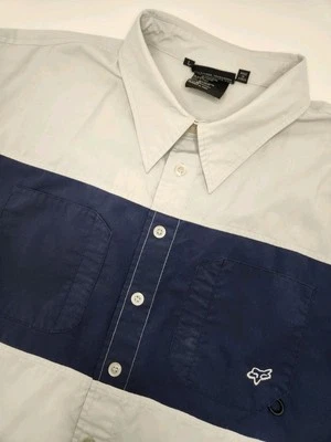 Fox Racing Shirt Men's L White Blue Short Sleeve Button Up Pocket Logo - Image 1 of 4