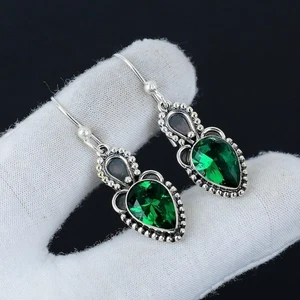 Chrome Diopside Gemstone Handmade Dangle Earrings 925 Sterling Silver Jewelry - Picture 1 of 6
