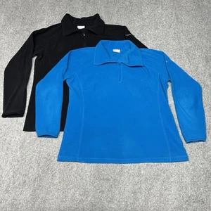 Lot of 2 Columbia Women's Blue Black Fleece 1/4 Zip Jackets Size XL Long Sleeve - Picture 1 of 18