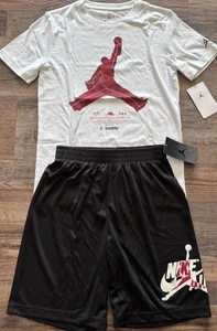 NWT Nike Jordan Boys YMD Black/White/Red Big Logo Shorts Set Medium - Picture 1 of 4