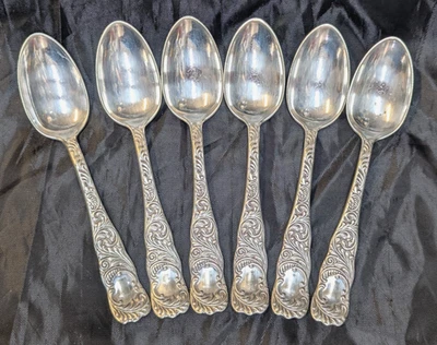 Victorian Rogers & Hamilton Silver Plate Spoons - Set of 6 Ornate Scroll - 1889 - Image 1 of 4