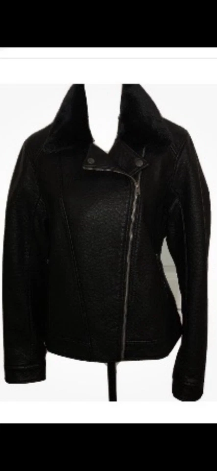 Chaqueta de moto recortada Hollister California 100 % imitación cuero, talla M Foto 1 de 1