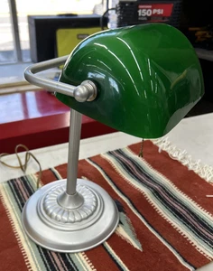 Green Silver  Vintage Bankers Desk Lamp - Picture 1 of 5